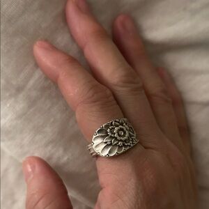 Bold Silver Floral Spoon Ring